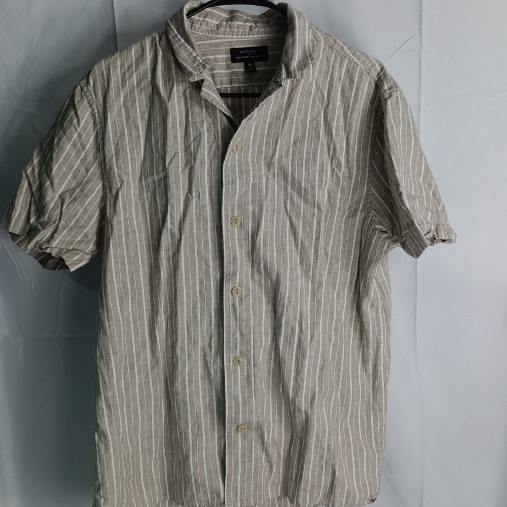 Banana Republic Mens Medium Linen Blend Standard Fit Short Sleeve Striped Shirt